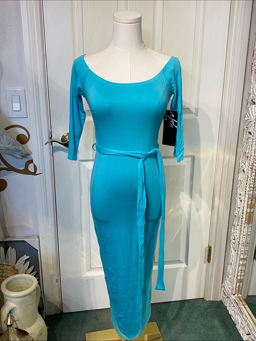 Scoop Neck Baby Blue Midi Dress NWT